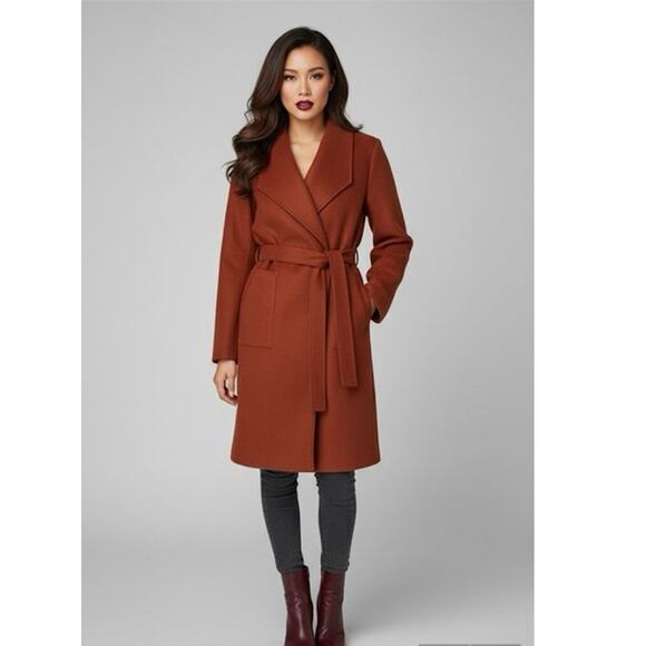 Avec Les Filles Coat Women's Size XL Rust Brown Long Sleeve Belted Wrap Coat - Picture 1 of 12